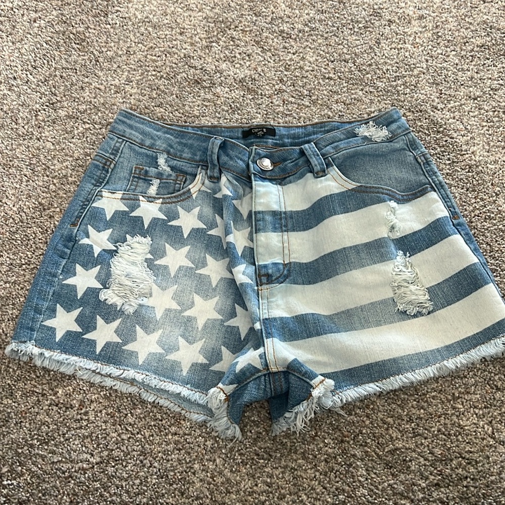 ChiQle American flag Stars and Stripes denim shorts small NEW